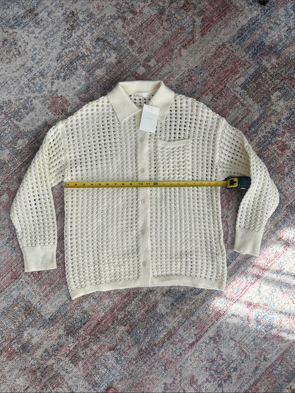 OAK + FORT Cream Open-Knit Button Cardigan-S/M